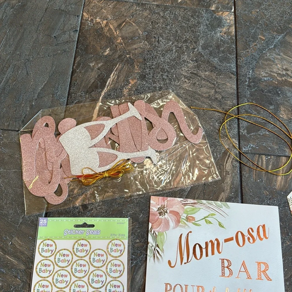 NEW Rose Gold 'But First Mimosas' Party Banner and new baby stickers - Picture 7 of 10